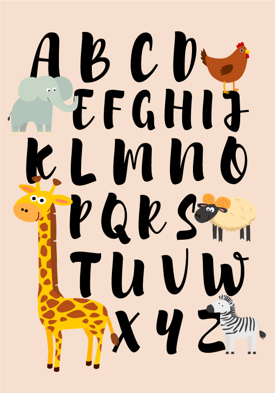 Affiche chambre enfant alphabet animaux lettres - TenStickers