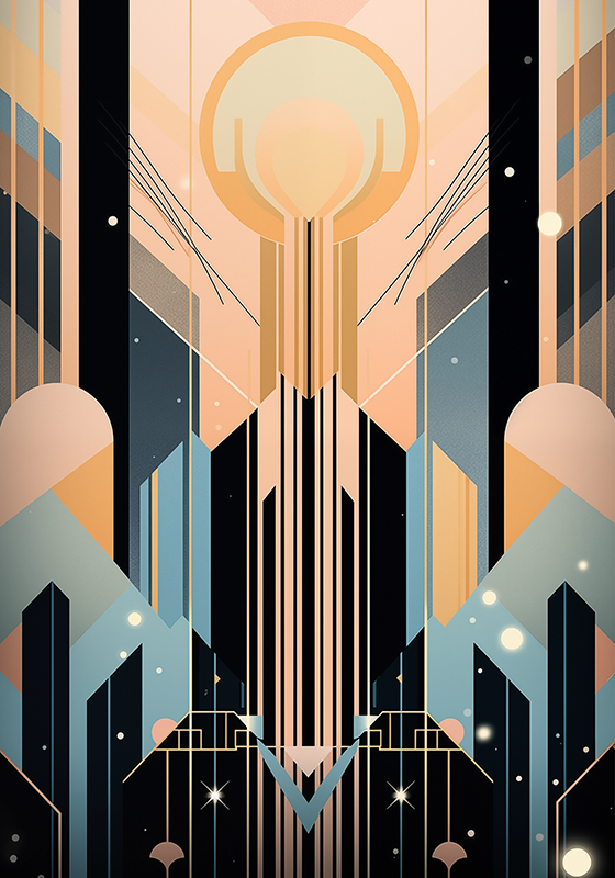 Poster Art Déco formes roses et bleues - TenStickers