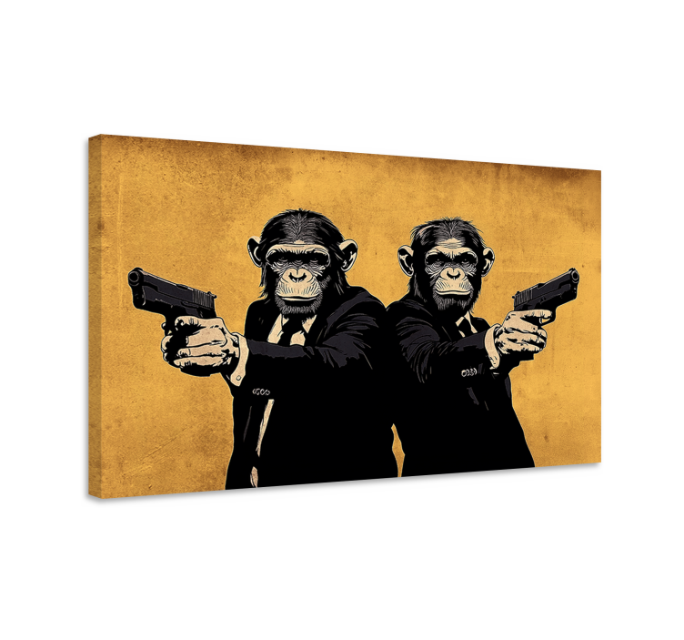 Tableau art pulp fiction singes avec pistolets bananes - TenStickers
