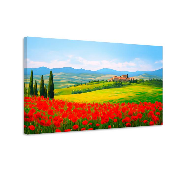 Tableau paysage champ de fleurs rouges - TenStickers