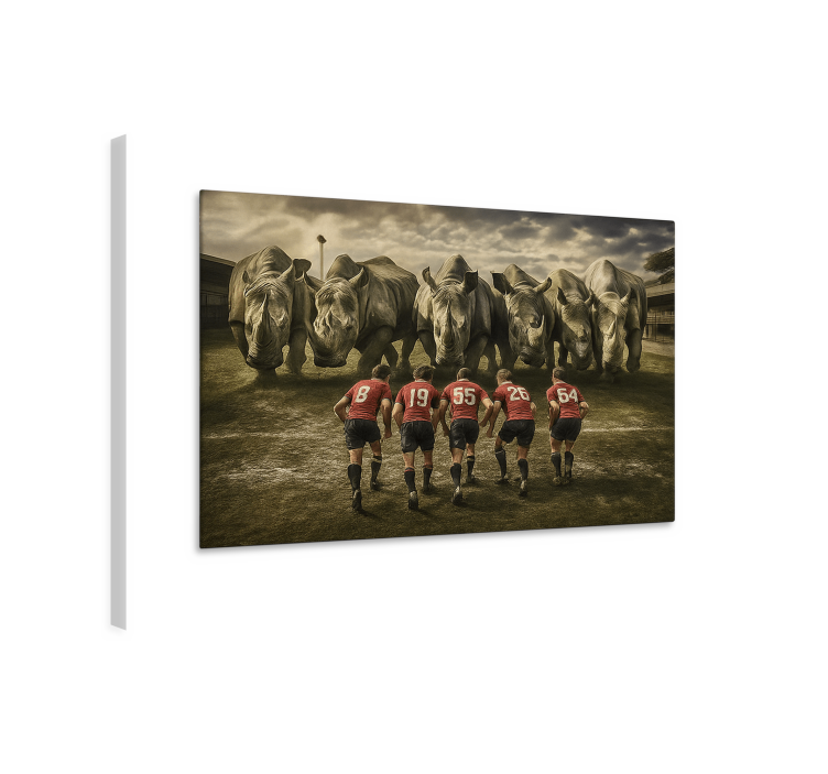 Tableau sports rugbymen et rhinocéros - TenStickers