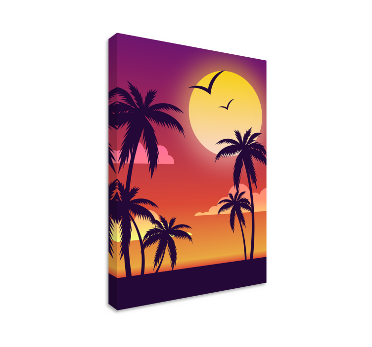 Tableau paysage silhouette de coucher de soleil tropical - TenStickers