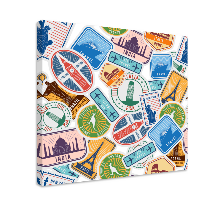 Tableau villes et pays collage de monuments mondiaux - TenStickers