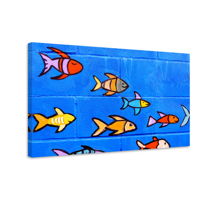 Tableau mur de briques bleu avec des poissons - TenStickers