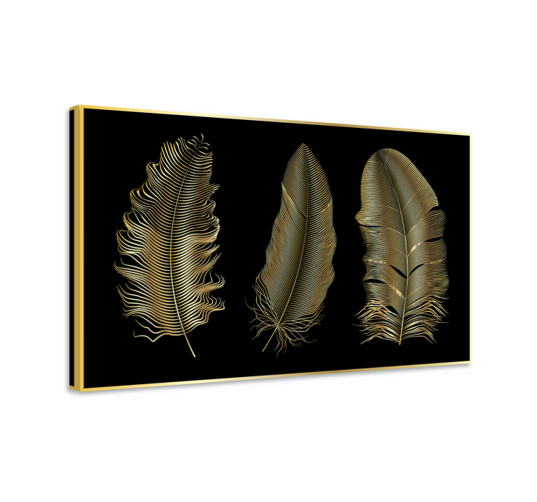 Tableau plumes designs en feuilles d'or - TenStickers