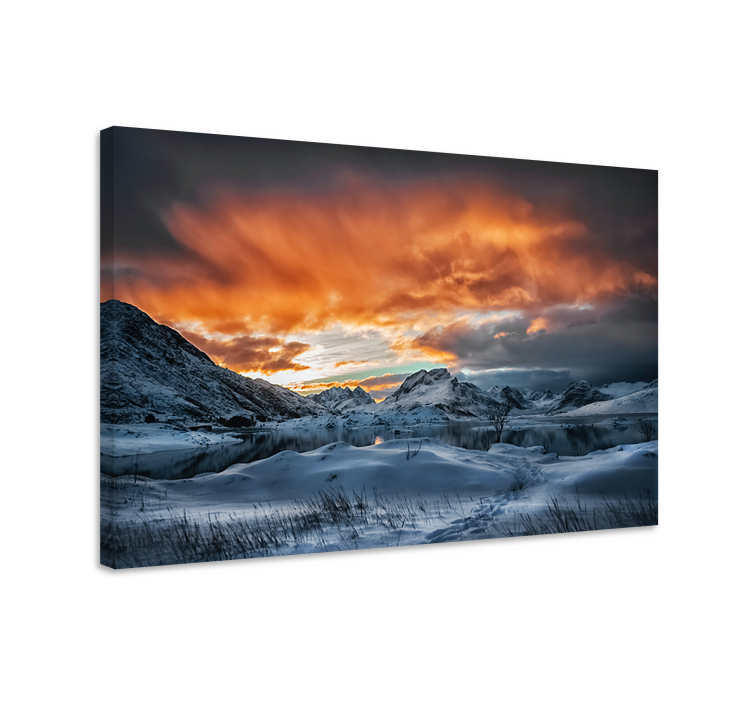 Tableau paysage coucher de soleil sur montagnes enneigées - TenStickers