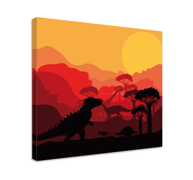 Tableau dinosaures paysage en silhouettes - TenStickers