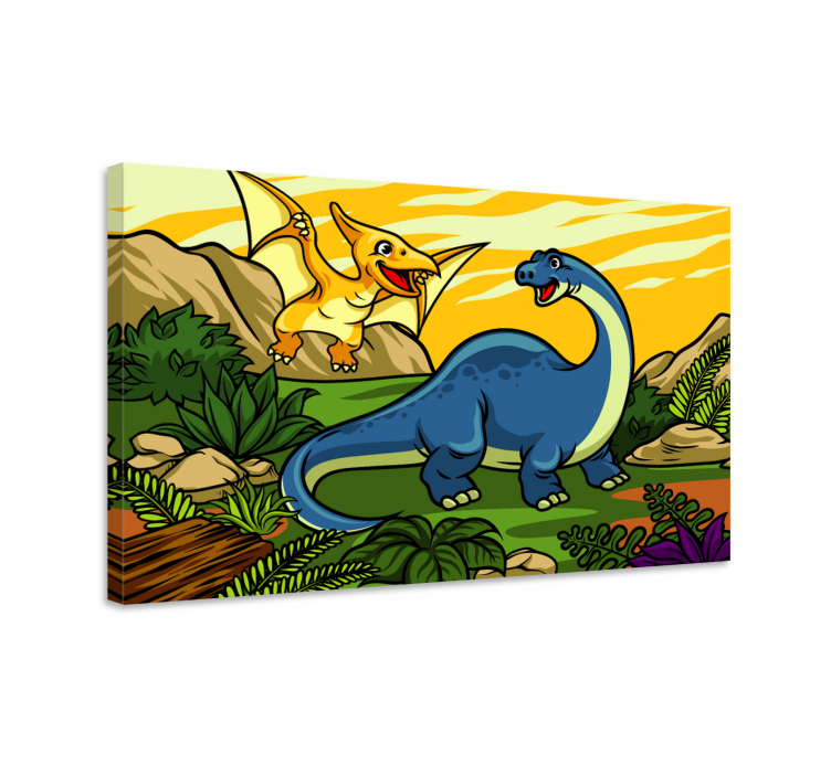 Tableau dinosaures joyeux dinosaures en train de jouer - TenStickers