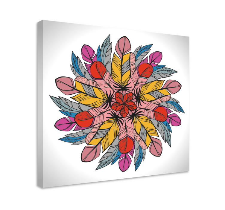 Tableau ornemental mandala de plumes colorées - TenStickers