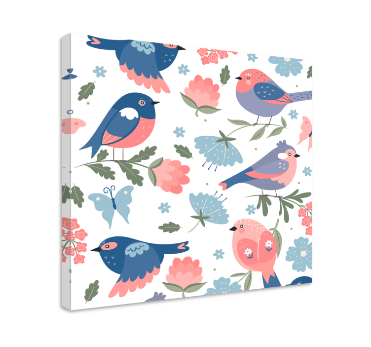 Tableau fleurs et plantes oiseaux colorés fleuris - TenStickers