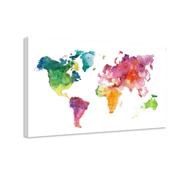 Tableau mappemonde carte aquarelle vibrante - TenStickers
