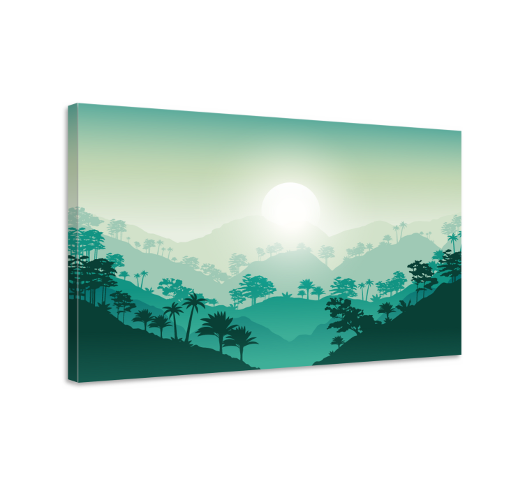 Tableau paysage lever de soleil sur montagnes brumeuses - TenStickers