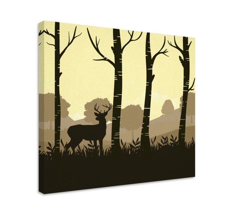 Tableau cerfs silhouette de cerf parmi les arbres - TenStickers