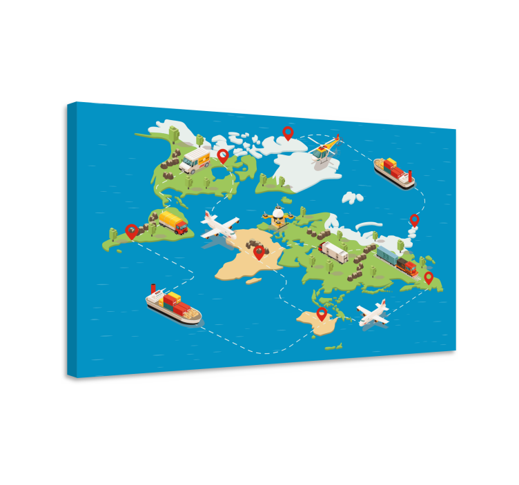 Tableau carte du monde carte des itinéraires de voyage - TenStickers
