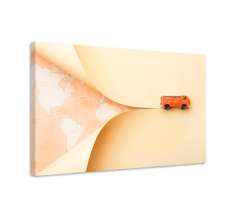 Tableau villes et pays fourgon orange voyageur - TenStickers
