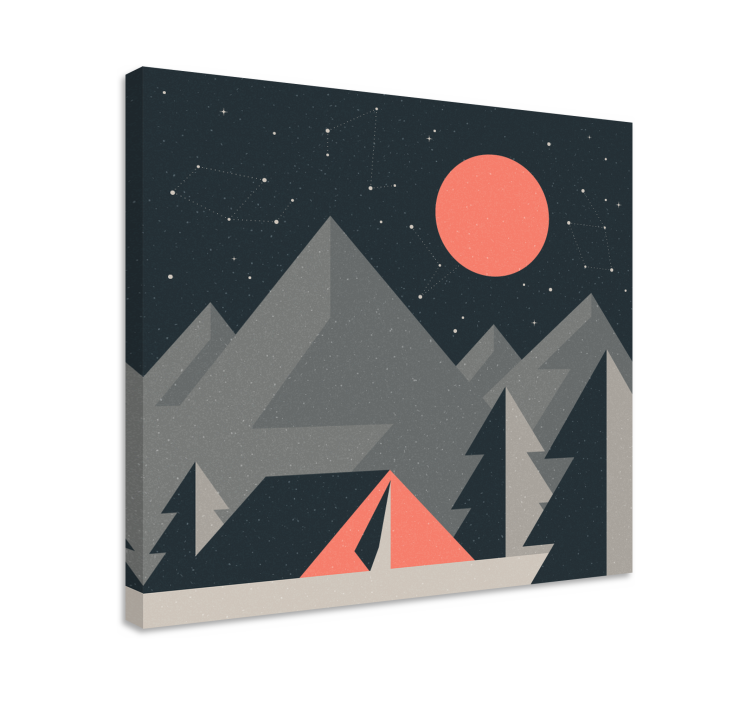Tableau paysage scène de camping en montagne - TenStickers