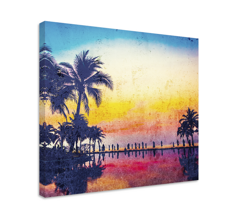 Tableau paysage reflet de palmier en silhouette - TenStickers