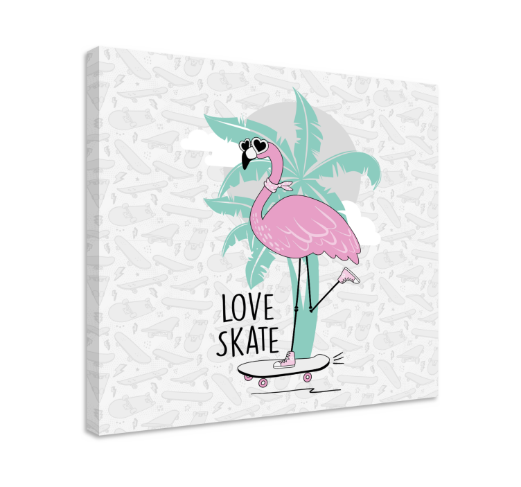 Tableau animaux flamant rose sur skate - TenStickers