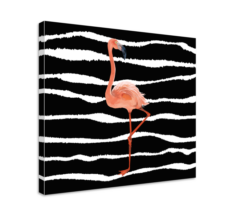 Tableau oiseaux flamant rose sur rayures - TenStickers