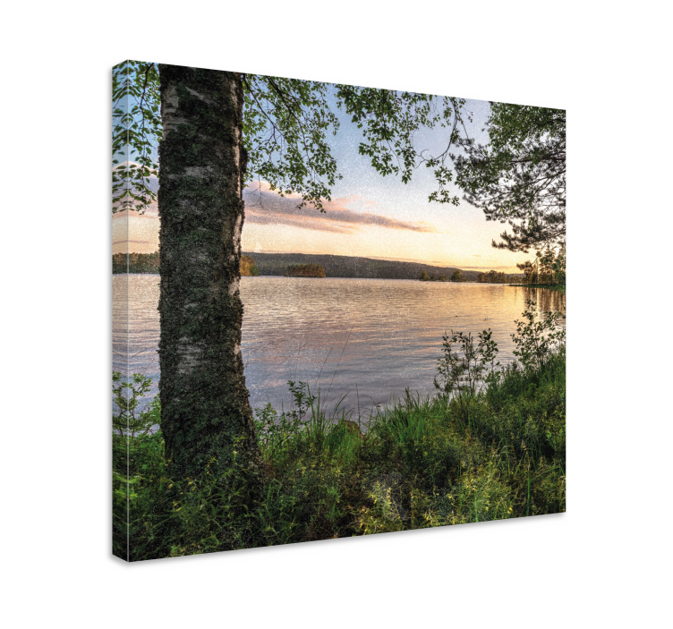 Tableau paysage lac paisible au coucher de soleil - TenStickers