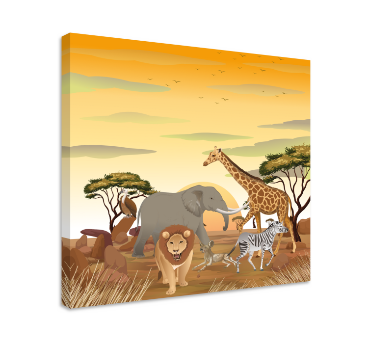 Tableau éléphants scène de faune de savane - TenStickers