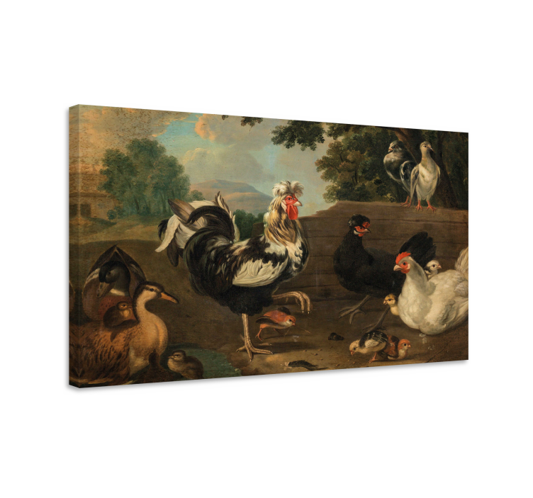 Tableau chiens rassemblement de coqs de ferme - TenStickers