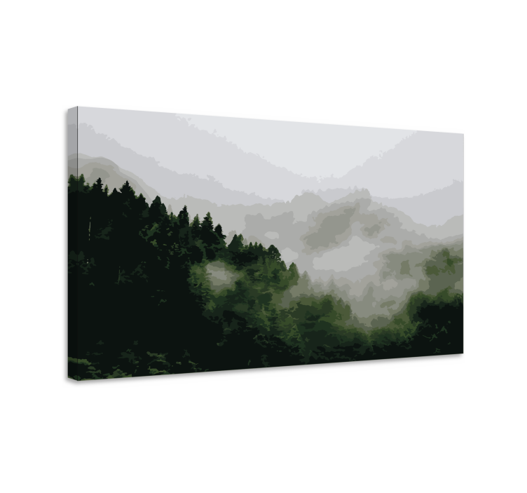 Tableau paysage forêt de montagnes brumeuses - TenStickers