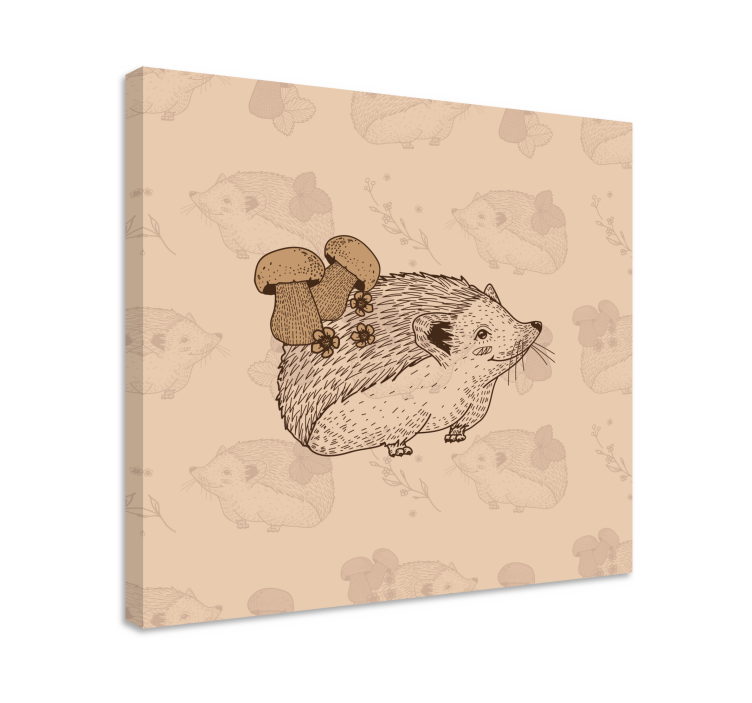 Tableau animaux hérisson beige aux champignons - TenStickers