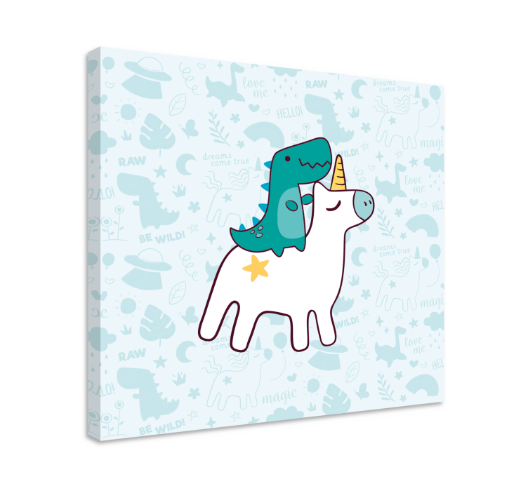 Tableau licorne dinosaure chevauchant une licorne - TenStickers