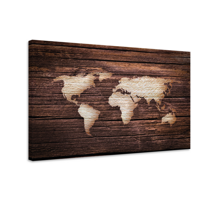 Tableau 3D carte du monde sur motif effet bois - TenStickers