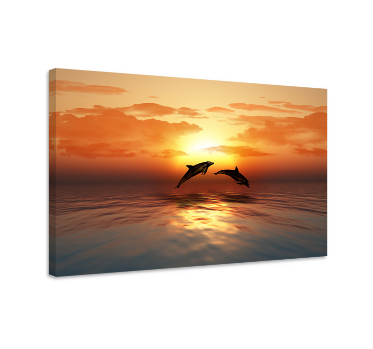 Tableau mer dauphins au coucher de soleil - TenStickers