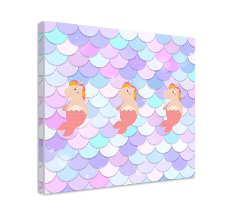 Tableau licorne-sirènes fond écailles poissons - TenStickers