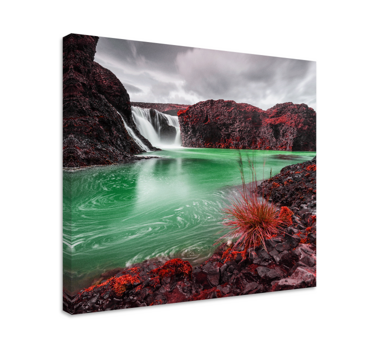 Tableau paysage cascade avec bassin vert - TenStickers