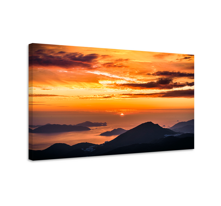 Tableau paysage coucher de soleil éblouissant sur montagnes - TenStickers