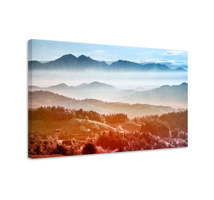 Tableau paysage vue sur la montagne brumeuse - TenStickers