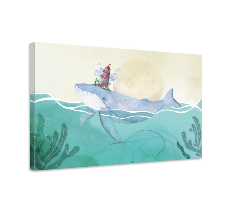 Tableau mer baleine et phare - TenStickers