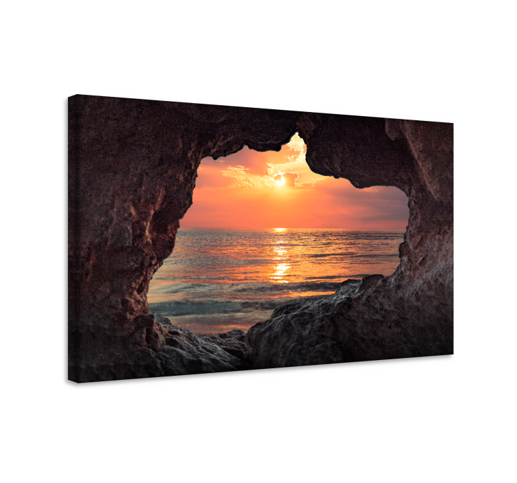 Tableau paysage coucher de soleil à travers les rochers - TenStickers