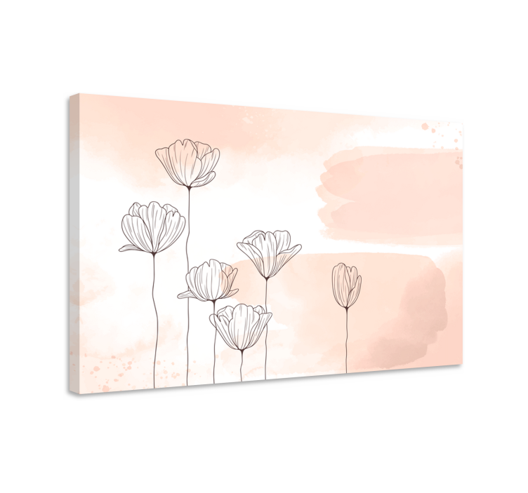 Tableau fleurs aquarelle lignes noires - TenStickers