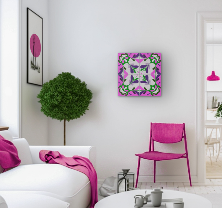 Tableau vintage carreau hydraulique rose - TenStickers