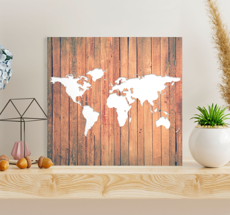 Tableau carte du monde en bois - TenStickers