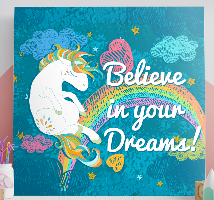 Tableau licorne Licorne multicolore frase - TenStickers