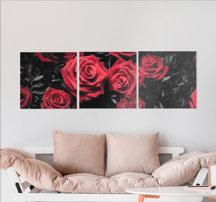 Tableau fleurs Noir et blanc avec des roses rouges - TenStickers