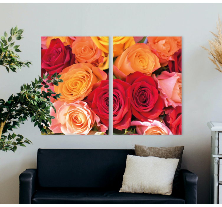 Tableau fleurs Roses rouges et roses orange - TenStickers
