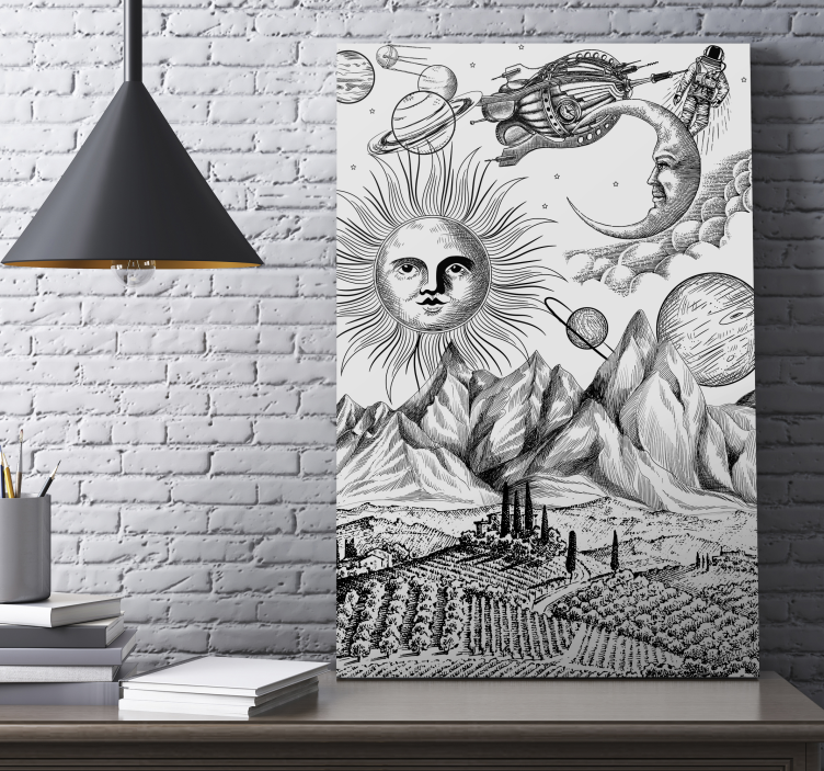 Tableau abstrait soleil et planètes - TenStickers