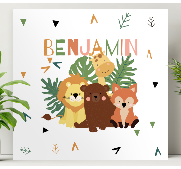 Tableau animal Animaux sauvages mignons avec des feuilles - TenStickers