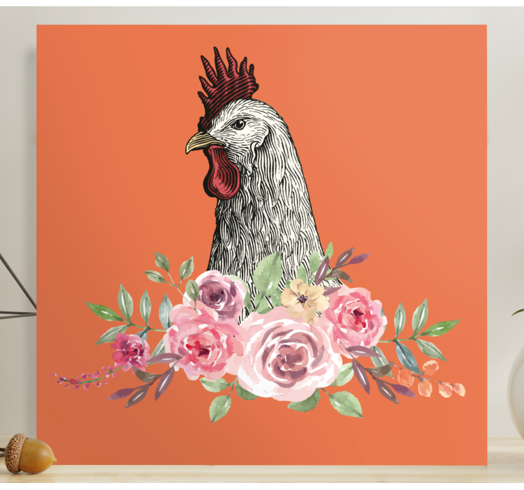 Tableau animaux coq avec fleurs - TenStickers