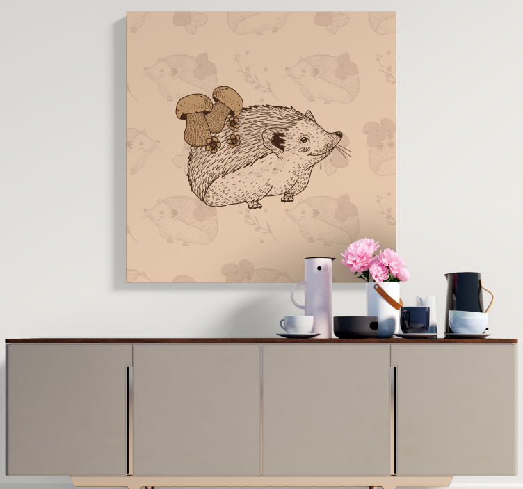 Tableau animaux hérisson beige aux champignons - TenStickers