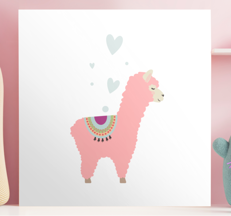 Tableau animaux bébé lama rose avec des coeurs - TenStickers