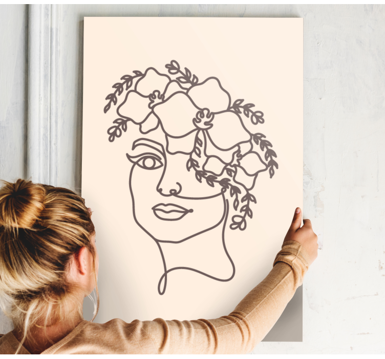 Tableau personnage dessin au trait floral - TenStickers