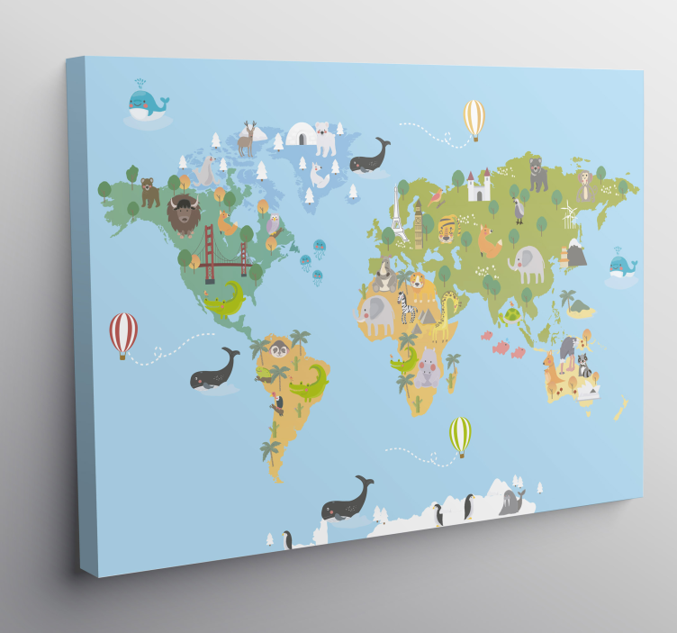 Tableau carte du monde carte animale fantaisiste - TenStickers
